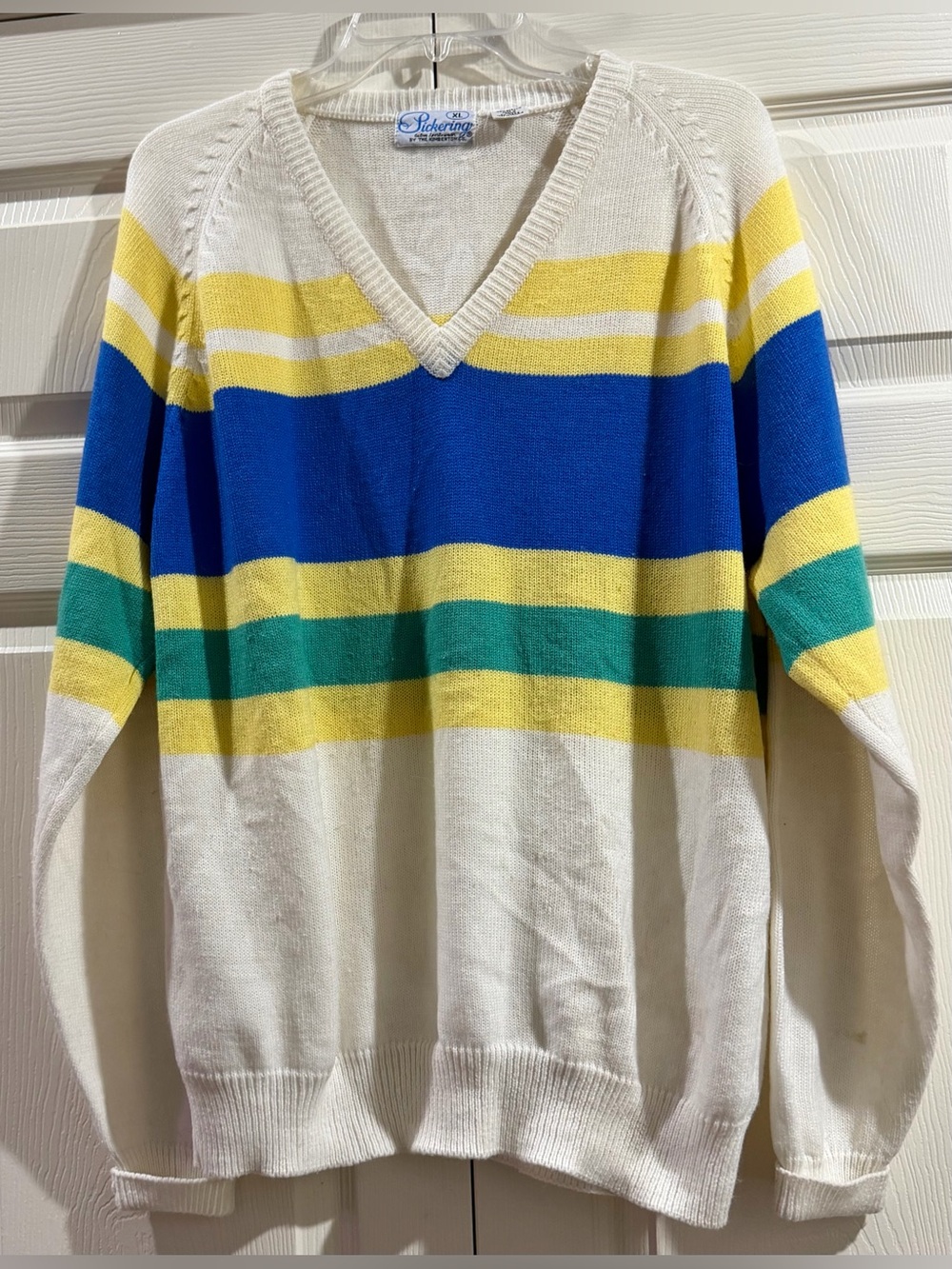 Vtg Pickering Mens XL White Golf Sweater Large Pine Valley Resort Preppy 1980s